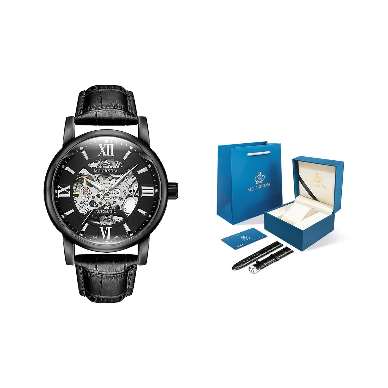MG.ORKINA MG Автоматический механический механизм часы с ремешком из коровьей кожи мужские часы многоцветный циферблат