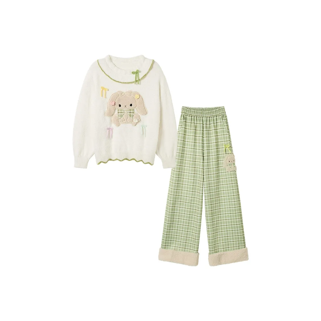 FABRIC PIG Зеленый Свитер + Брюки Унисекс Повседневные Костюмы