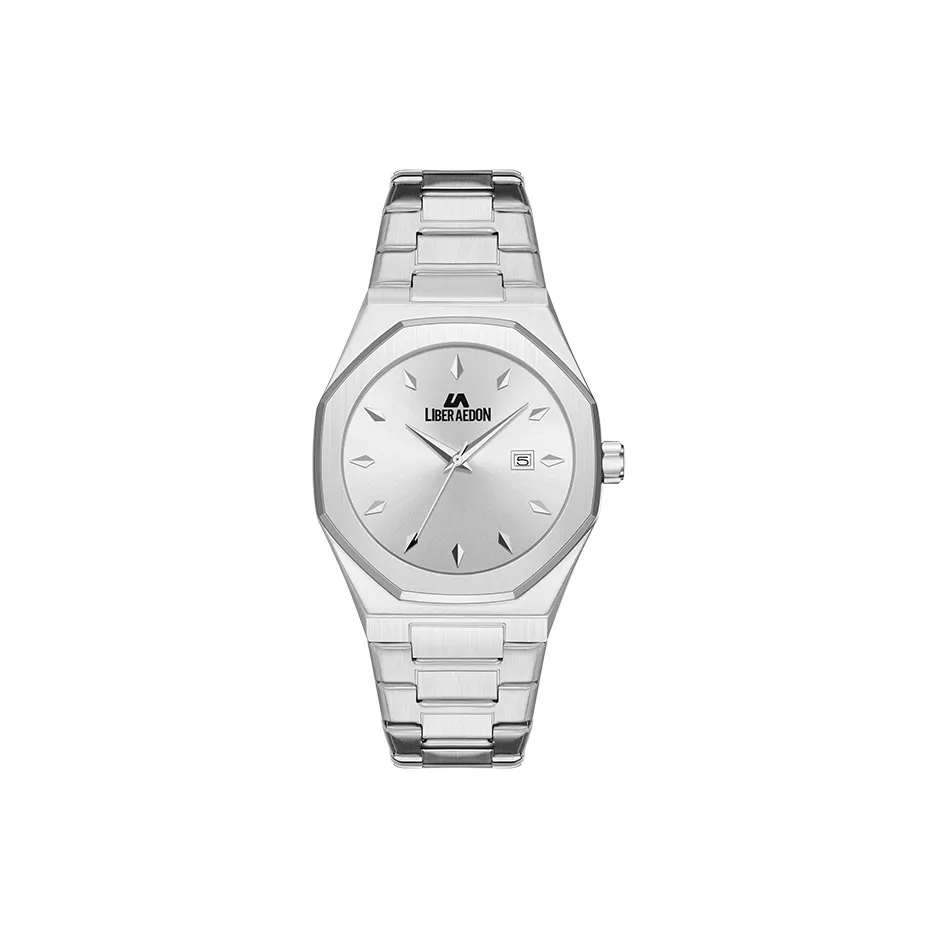 LIBER AEDON Наручные часы Кварцевый механизм Металлический ремешок Серебристый циферблат Мужские часы