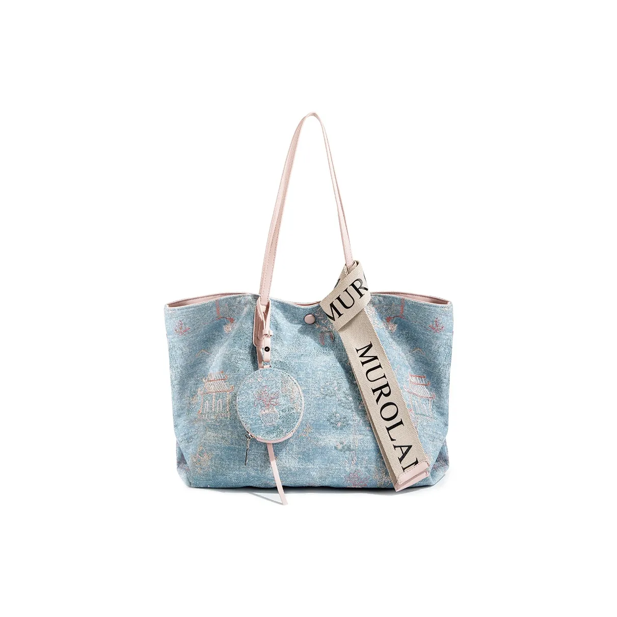 CAEISL KCIEL Полиуретан Синтетическая Кожа Плечевая Сумка Женская Синие и Белые Вышитые Розовые