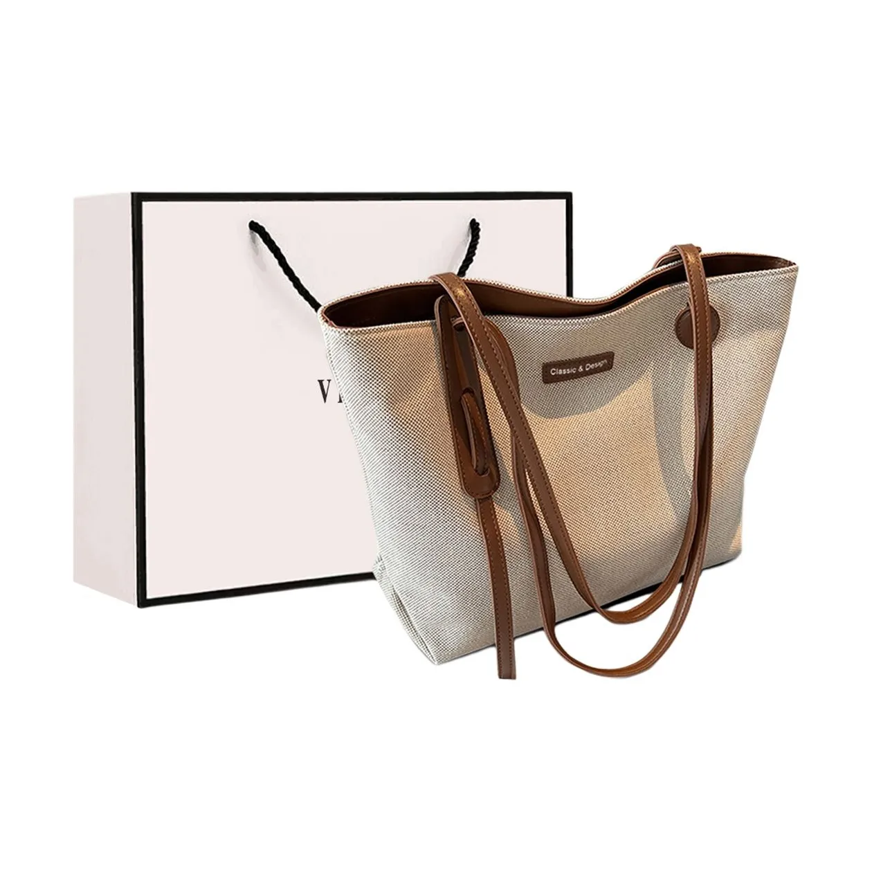 VINEY Холст Плечевая Сумка Сумка-тоут Сумка для покупок Большая Женская Кофейная Черная