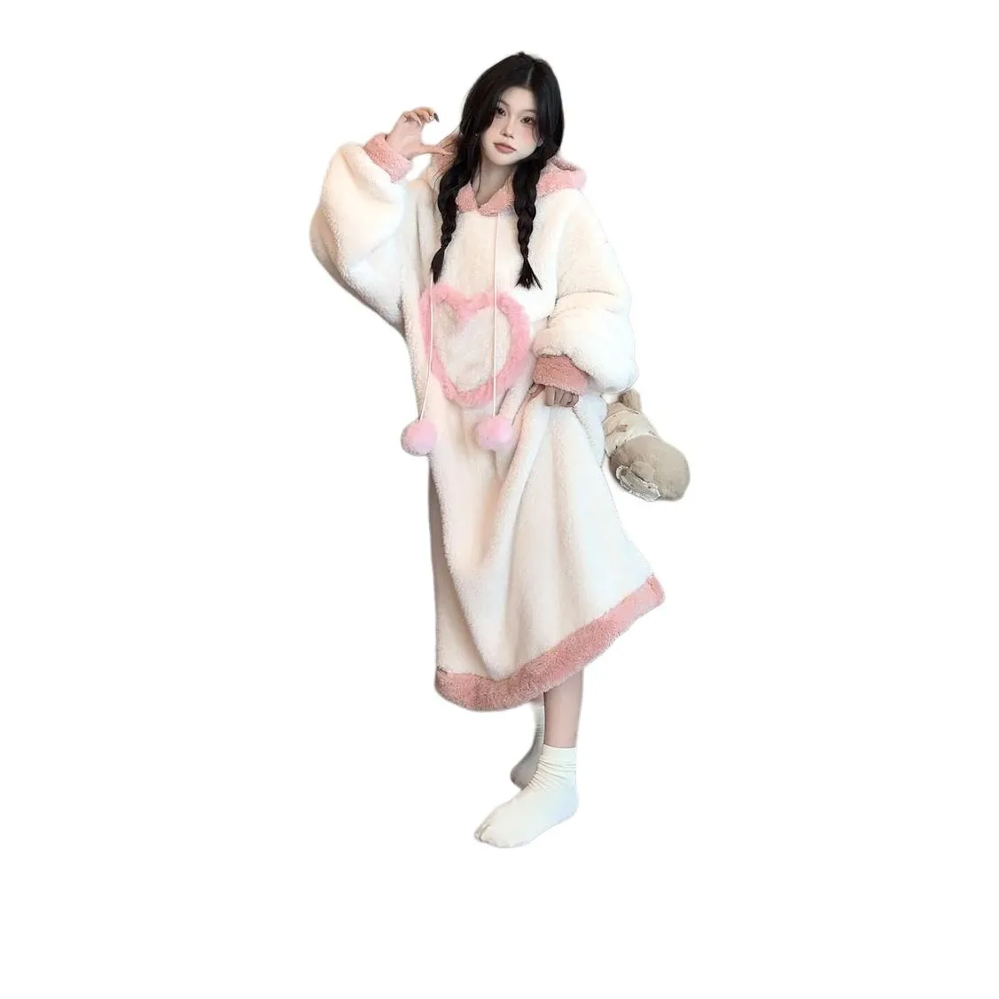 STYUW Розовый Флис Комплекты Одежды Женские Домашние Комбинезоны