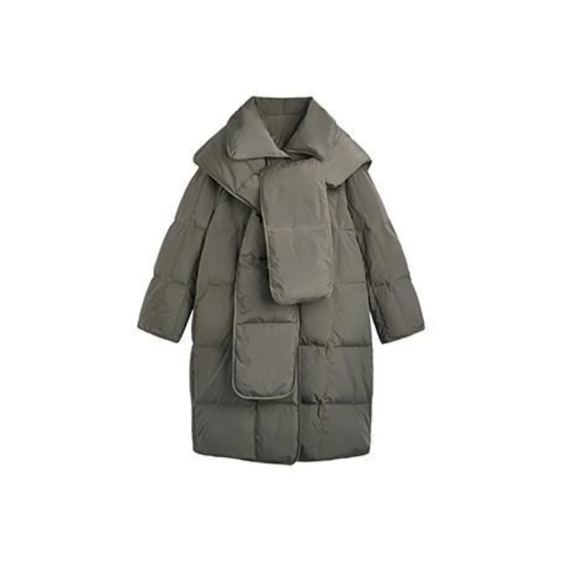 PZGE Серый Шарф Длинный Хлопковый пуховик Женские пуховики (пуховики)