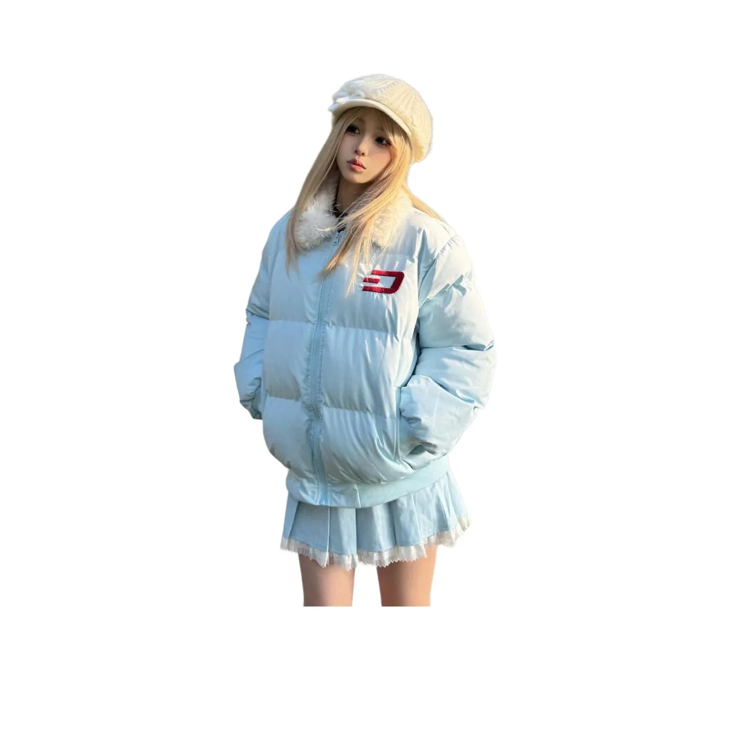 Sky Swan Синий Пуховик Женские Пуховики (Пуфы)