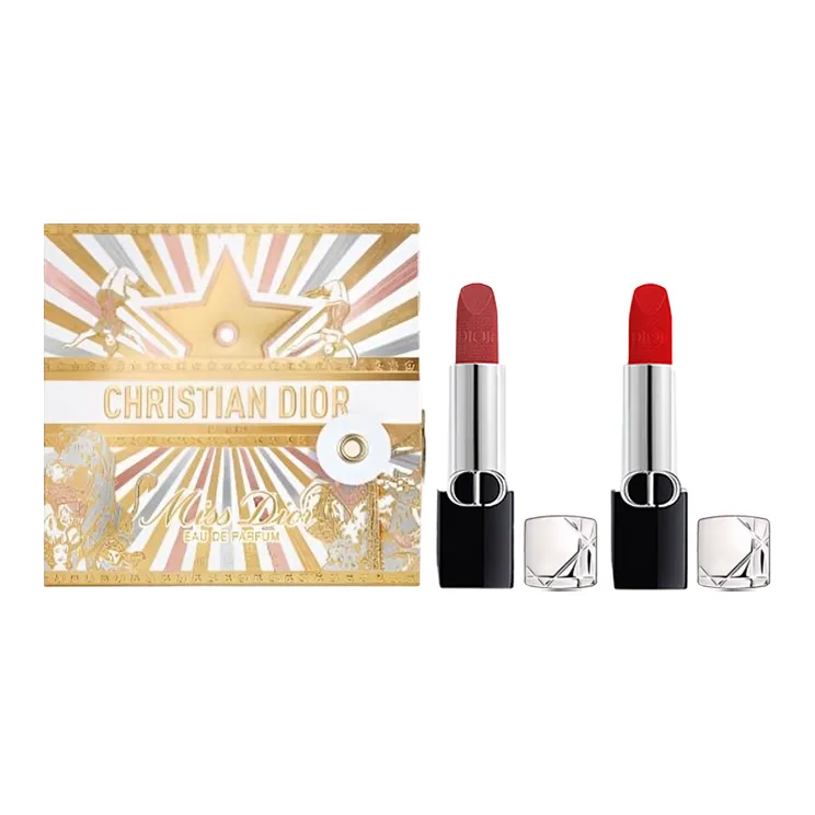 DIOR Ярко-голубой Золотой DUAL Коробка Помада 25 Christmas Limited Фантастический Желание Gift Box Set Велюр Мягкий матовый 999+720 3,5г