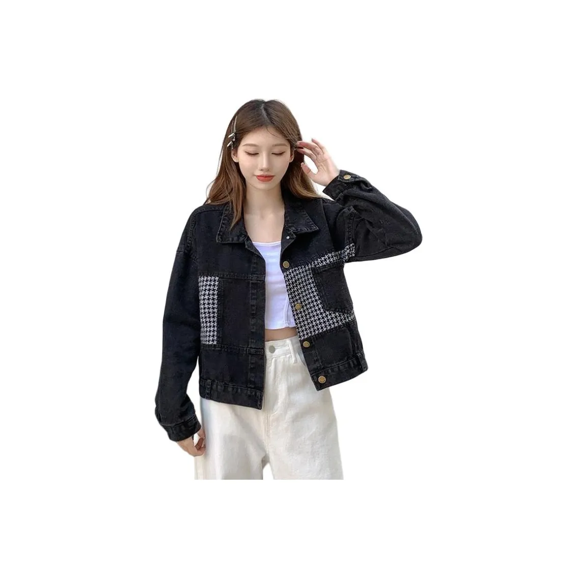 YOUSEKOO Черный Женские Джинсовые Куртки