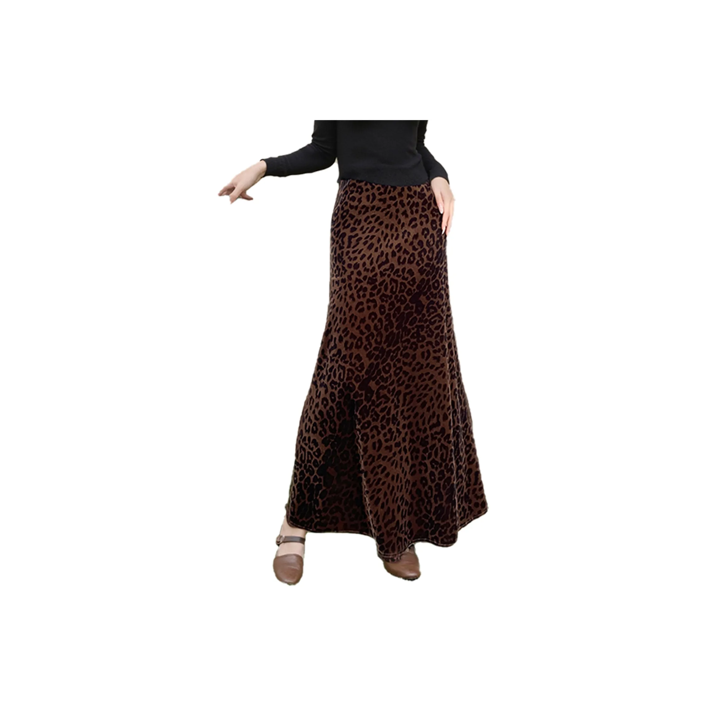 Wbwq Леопардовый принт Женские Повседневные Длинные Юбки