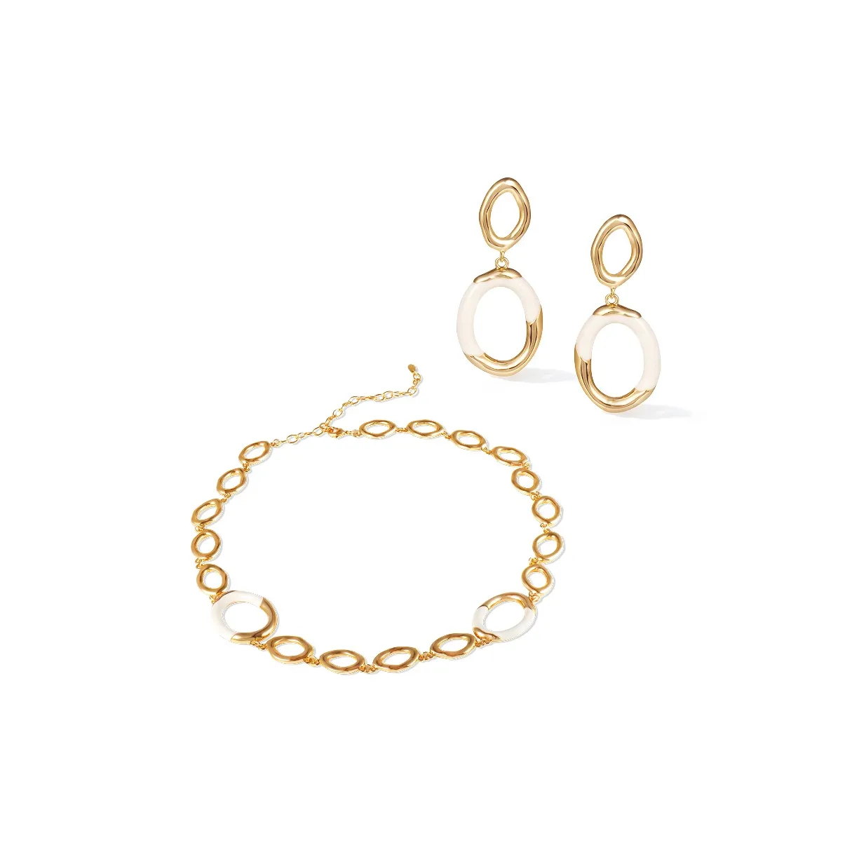 Retro Chic Brass Gold Plated White Enamel Necklaces Women's