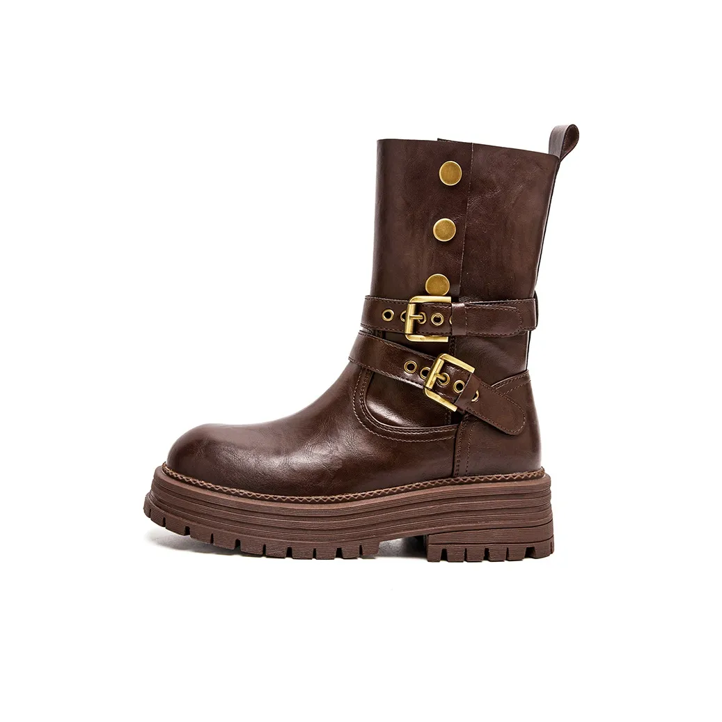 MALEMONKEY Платформа Стиль Майярд Носки Экипаж Ботильоны Западный Cowboy Ботинки Женские Мартинсы Британский Ботинки Женские