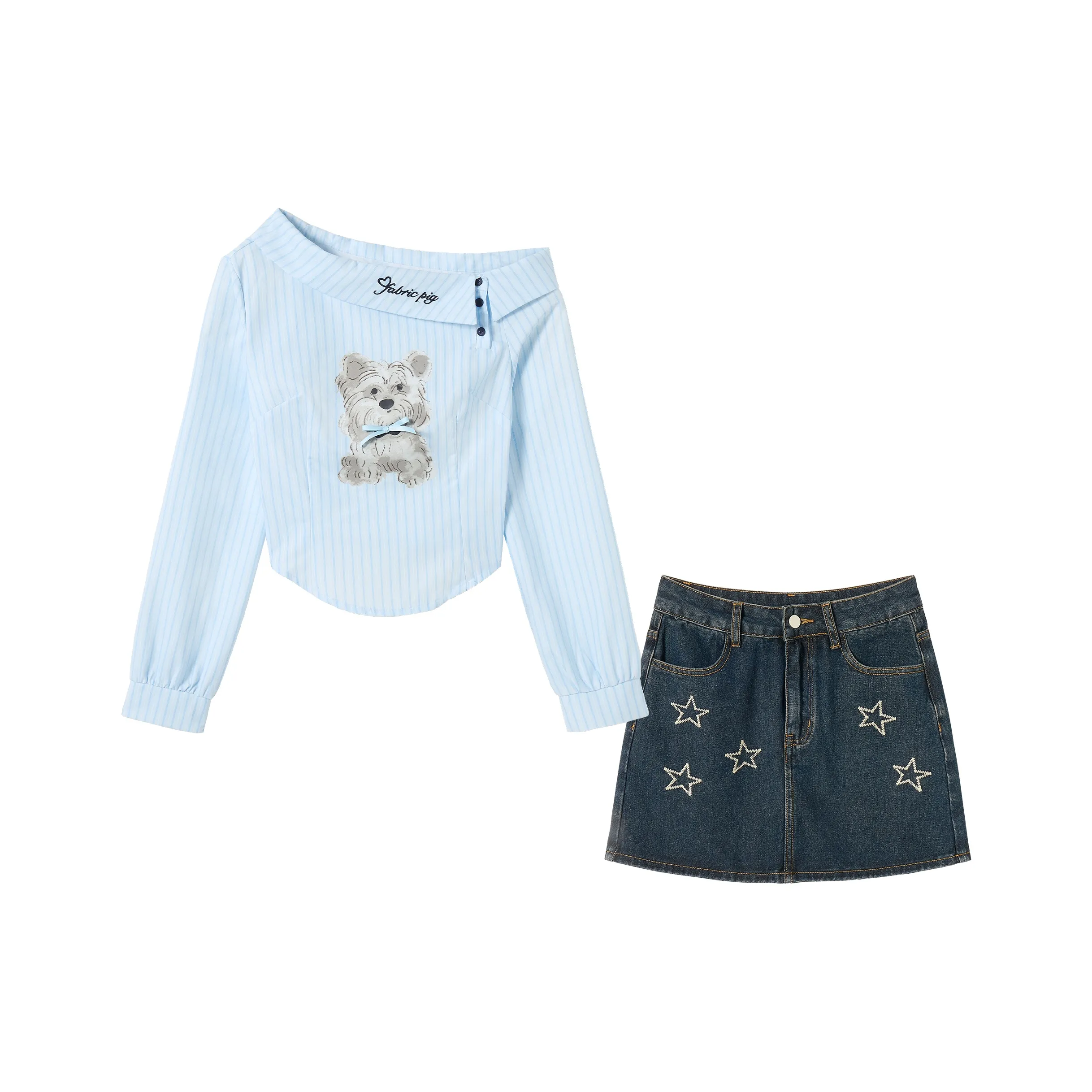 FABRIC PIG Синий топ+Короткая юбка+С ремнем Женские Комплекты с юбкой