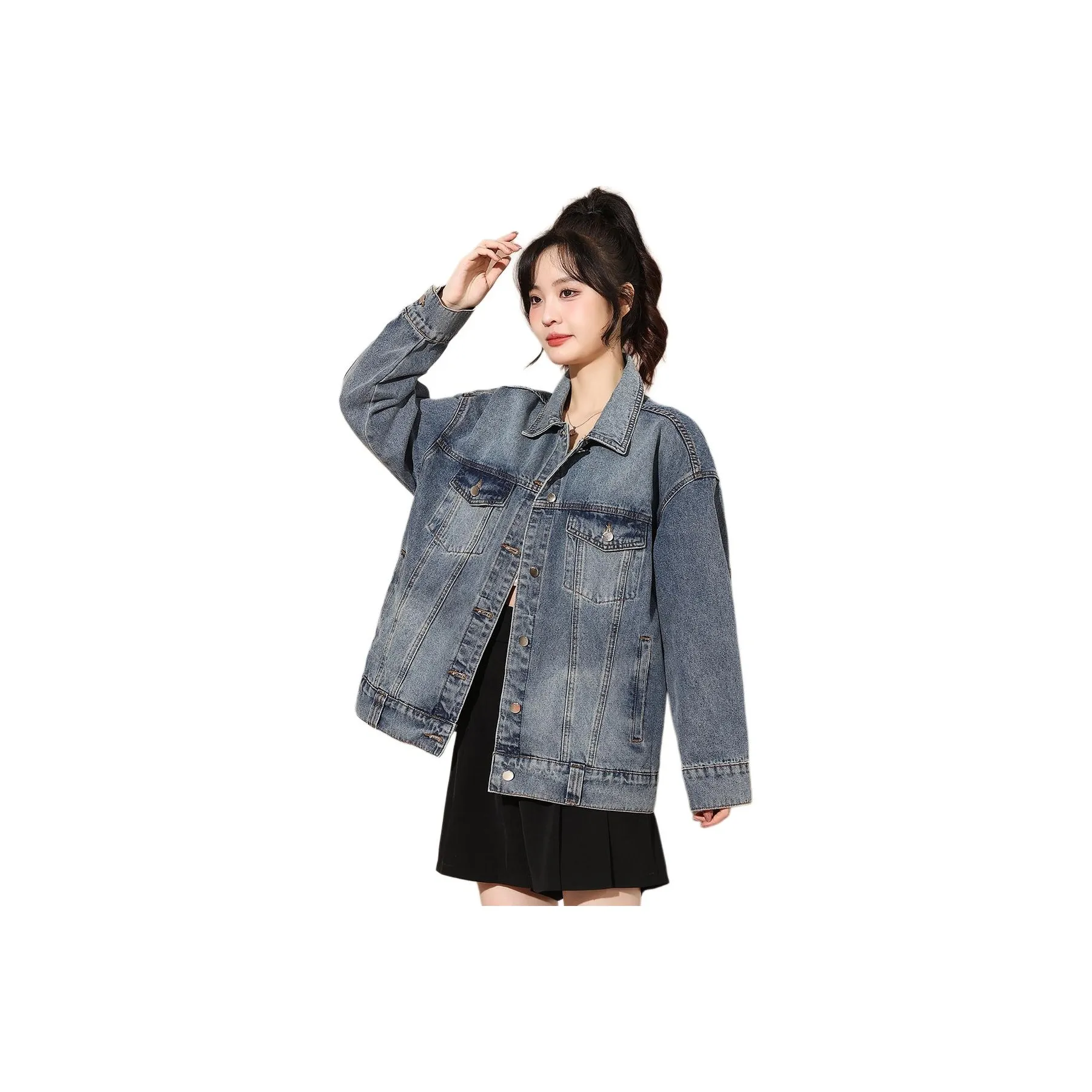Tonlion Джинсовые куртки среднего синего цвета для женщин