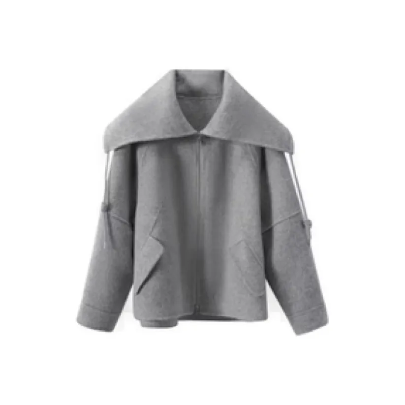 SNZX Серый Шерстяной Пальто Женские Меховые изделия