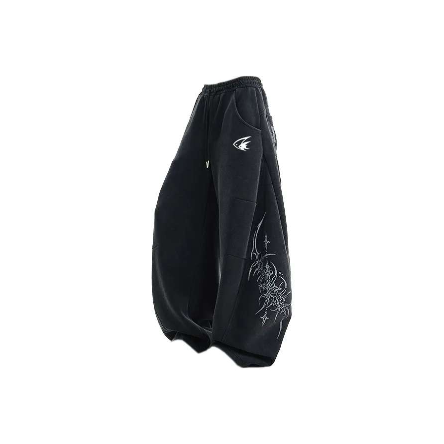 DOUBLE FISH Black Unisex Casual Pants Двойная рыба Черные Унисекс Повседневные Штаны