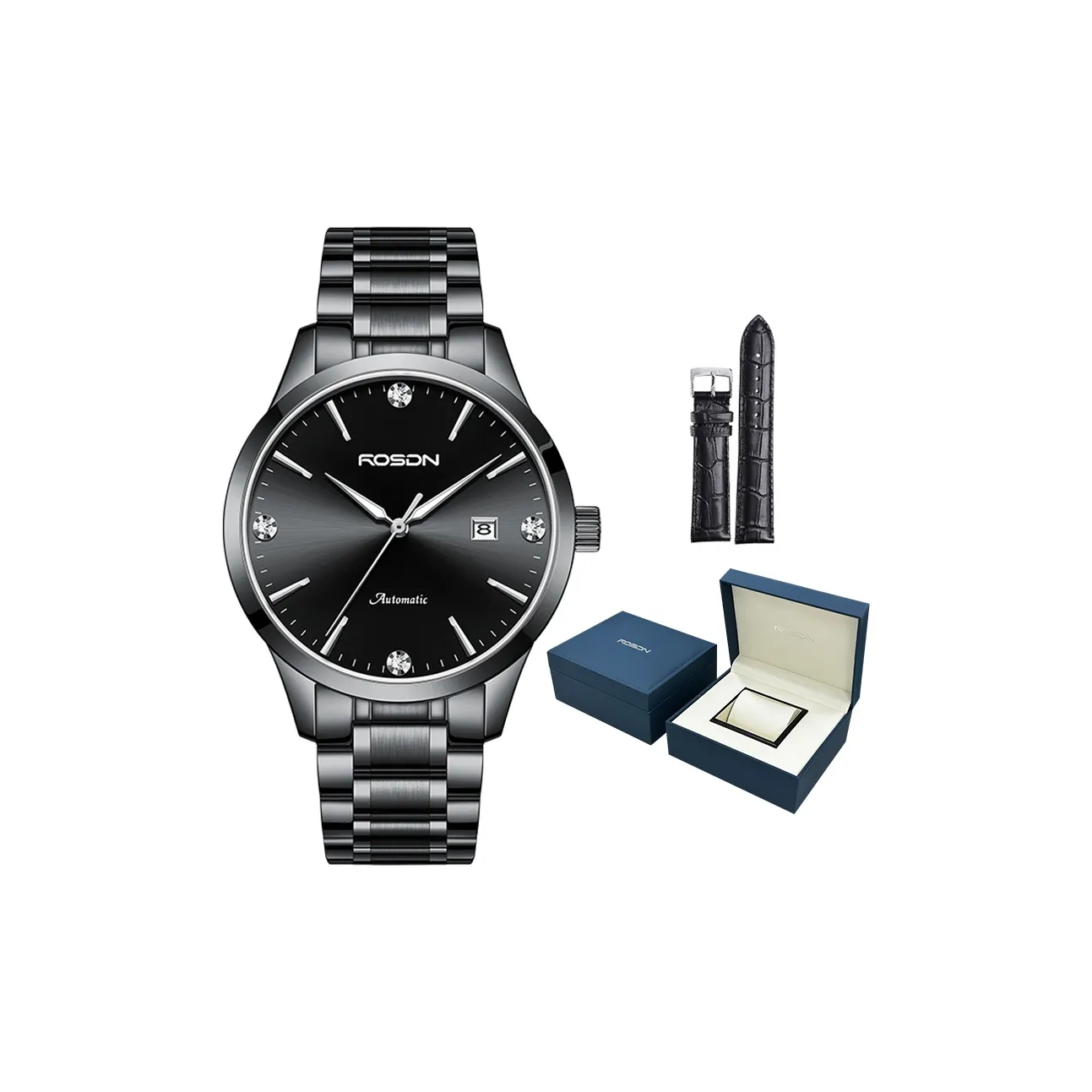 ROSDN Chinese Watch Мужские часы Автоматический механический механизм Нержавеющая сталь Ремешок Часы Мужские Черный циферблат