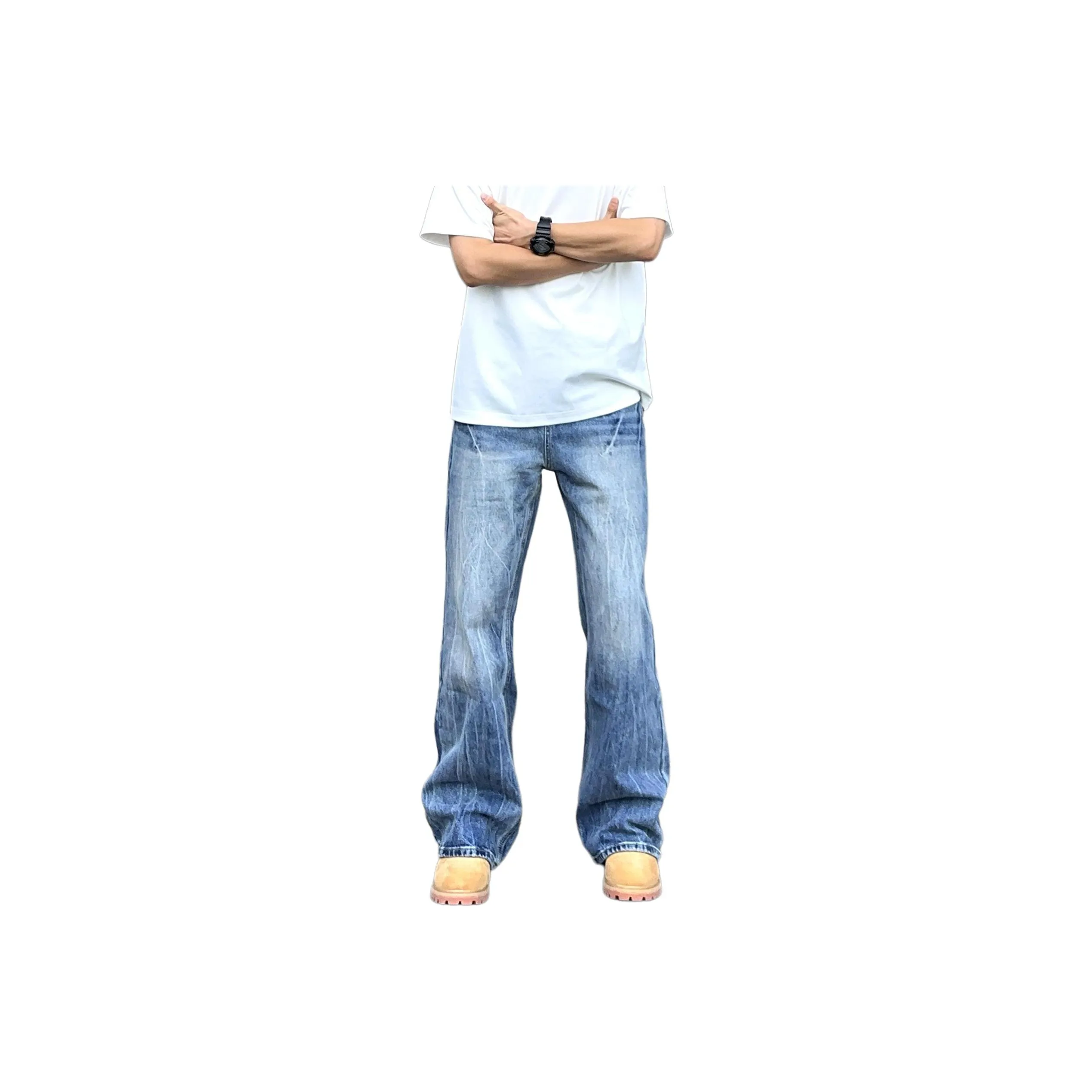 DAFK Винтажные синие джинсы с эластичным поясом для мужчин