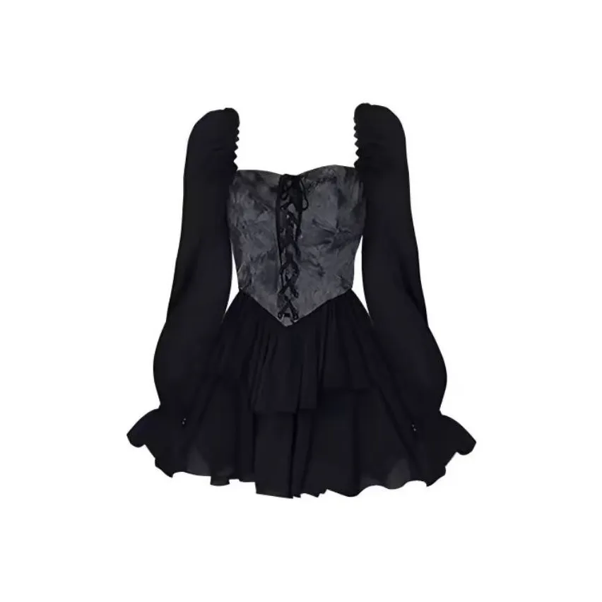 PUREIDOL Черные Женские Длинные Платья с Длинными Рукавами