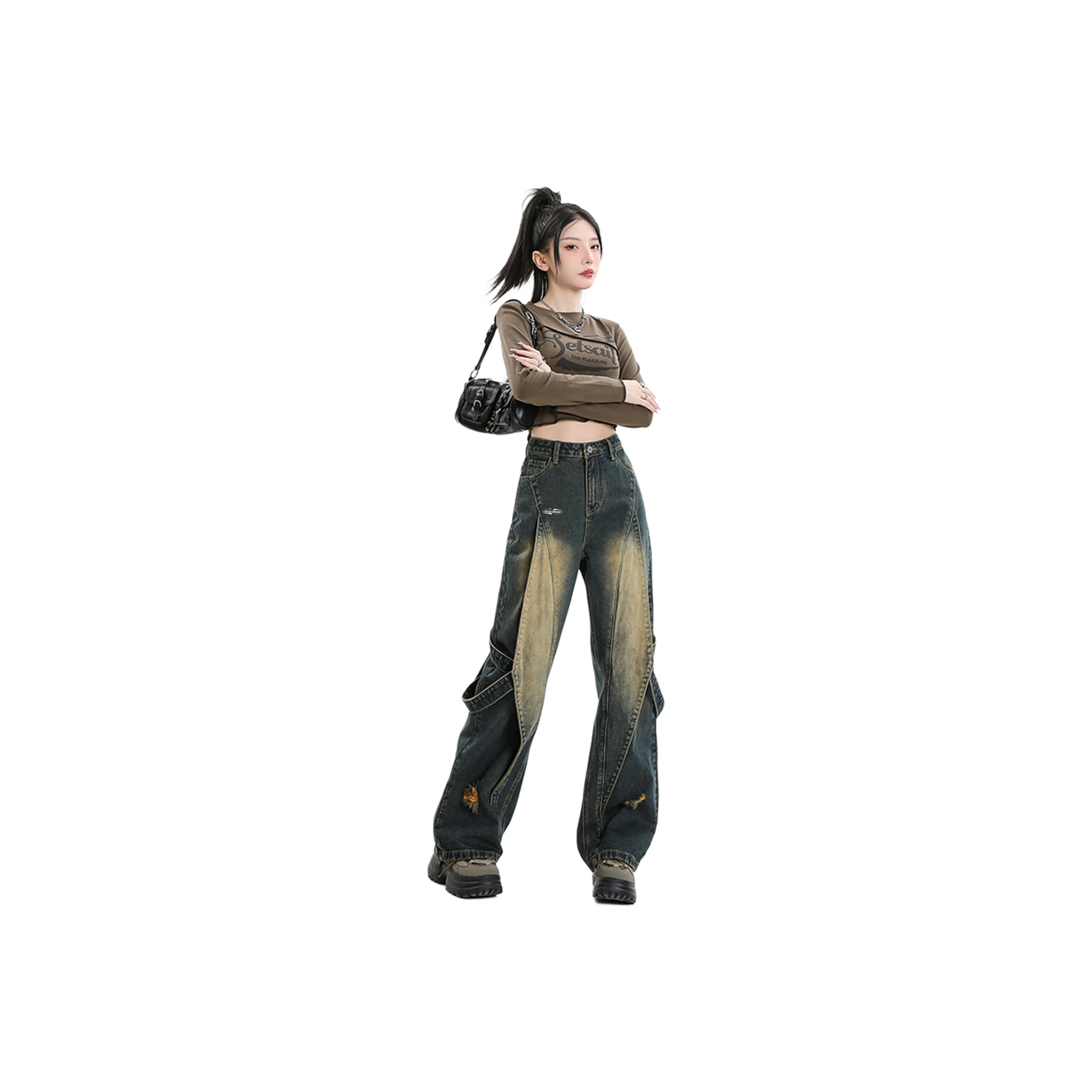 POSIYING Синий С подарками Съемный Застежка-липучка Унисекс Джинсы