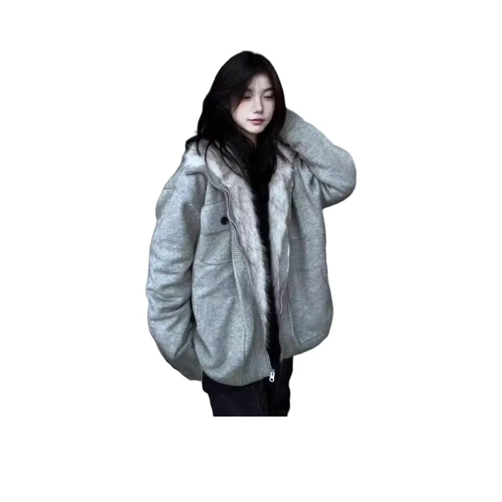 MUCCHIC Серый Флис Утепленные Женские Пуховики
