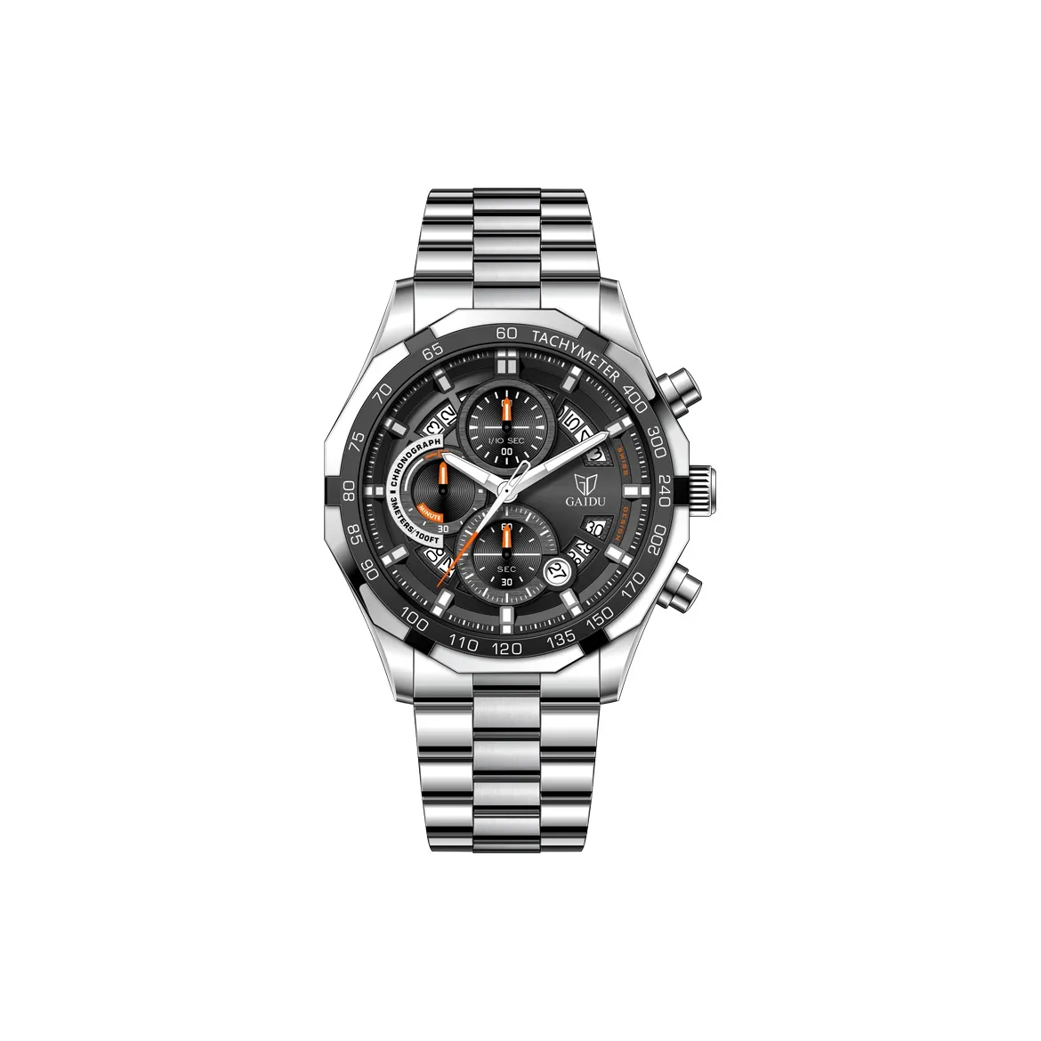 GAIDU Iron Heart Unicorn Кварцевый механизм Стальной ремешок Часы Мужские Черный циферблат