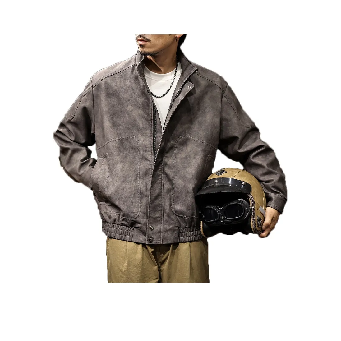 LUJIEBANG Серый Мужская Кожаная Куртка