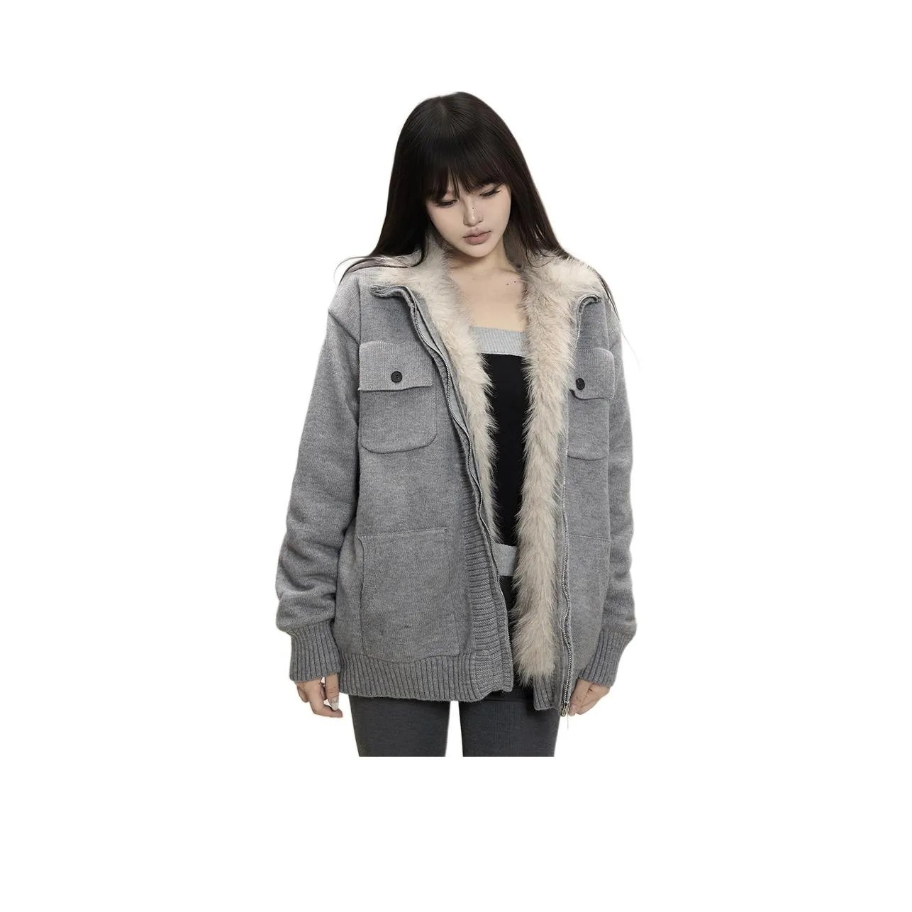 MUCCHIC Серый с флисовой подкладкой женские пуховики