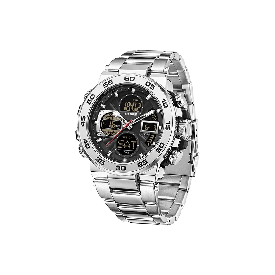 LIBER AEDON Наручные часы Кварц Электронный механизм Стальной ремешок Черный циферблат Мужские часы