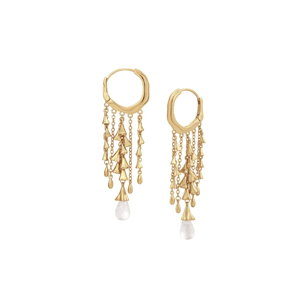 Retro Chic Brass Gold Plated Инкрустированный Кристальный Ветер Чимы Серьги-кольца Женские