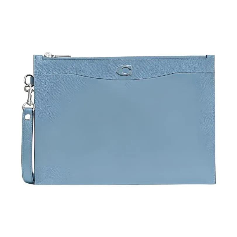 COACH Wristlet Холст и Кожа Маленькая Сумочка Клатч Большая Женская Синяя
