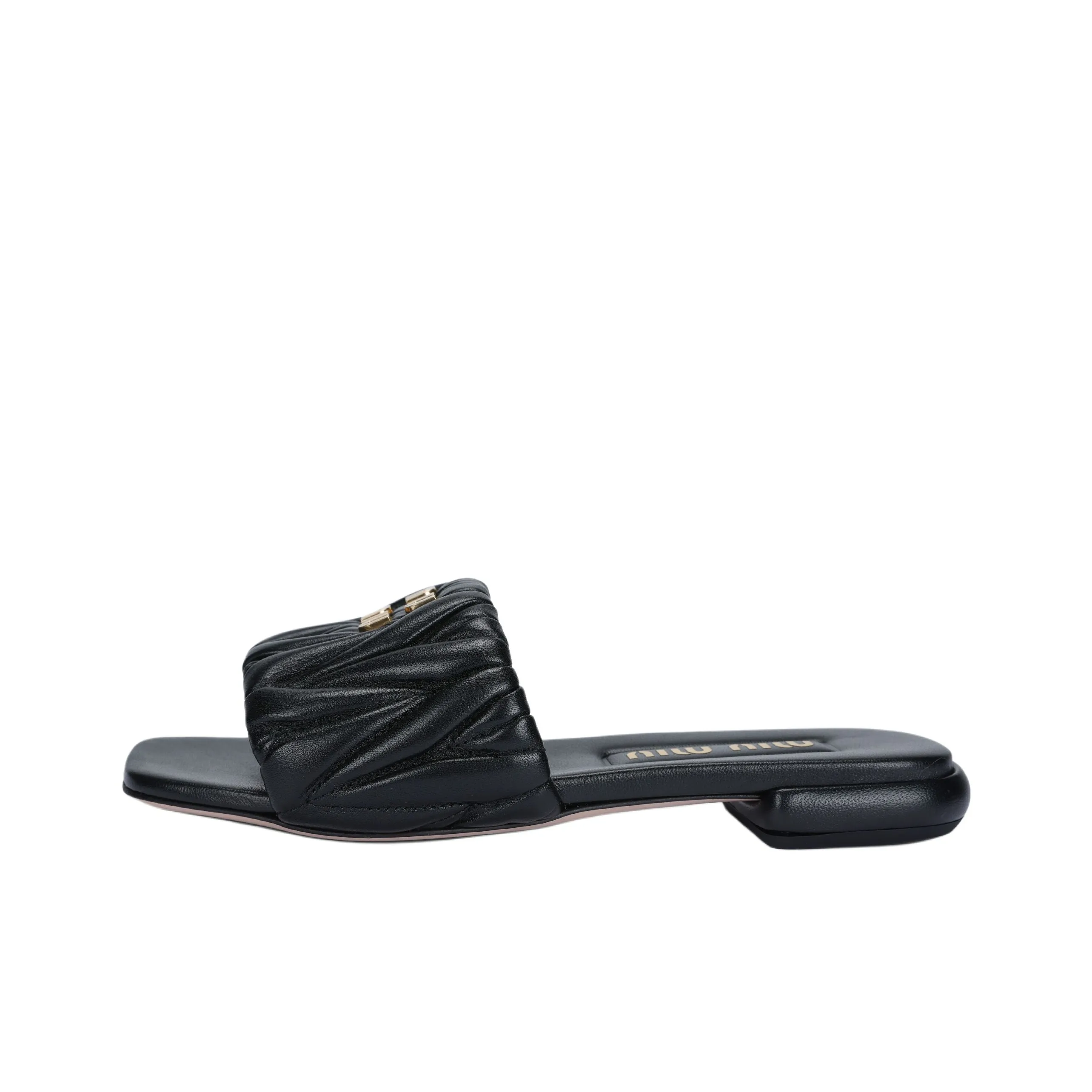 MIU MIU Matelassé Slide Slippers Women's Black