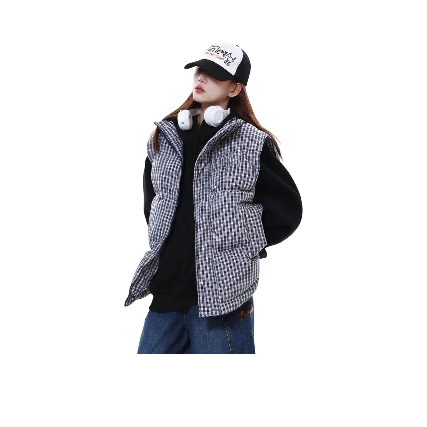 FLIM Черный Белый Клетка Wa Черный Женский Пуховик