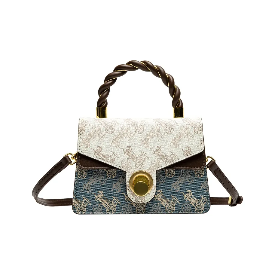 Jacoponnus Коровья кожа Сумка Маленькая Женская Carriage Абрикос и Синий