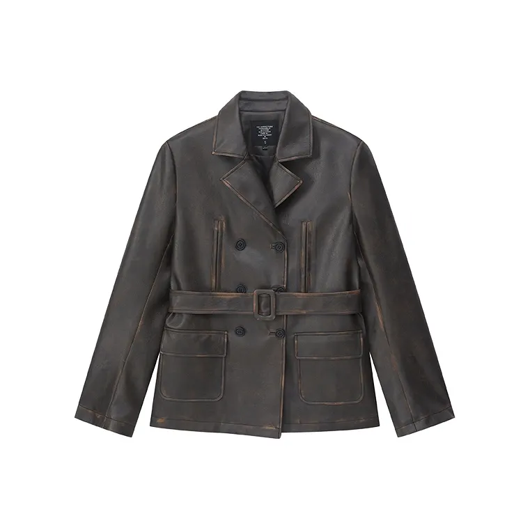 Ouyang Кофейно-коричневые Женские Кожаные Куртки