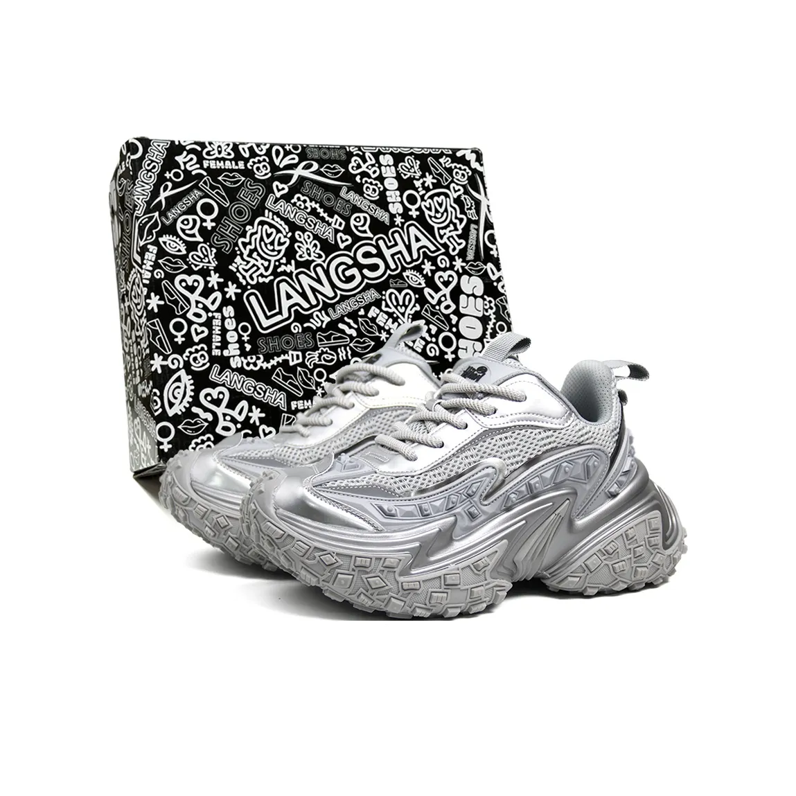 Lanza Толстая подошва Низкий топ Серебряный Унисекс