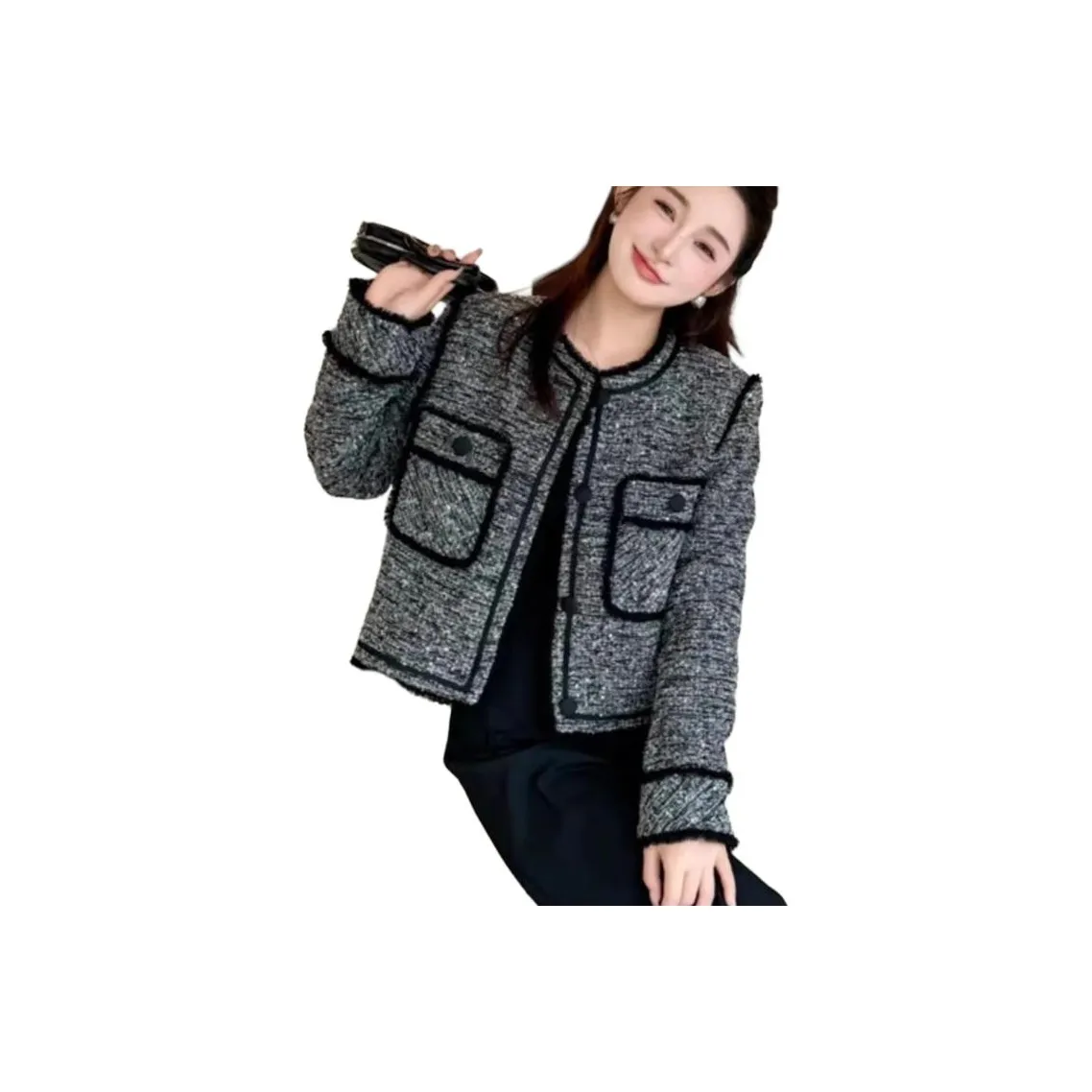 YOUSEKOO Черное Женское Короткое Пальто