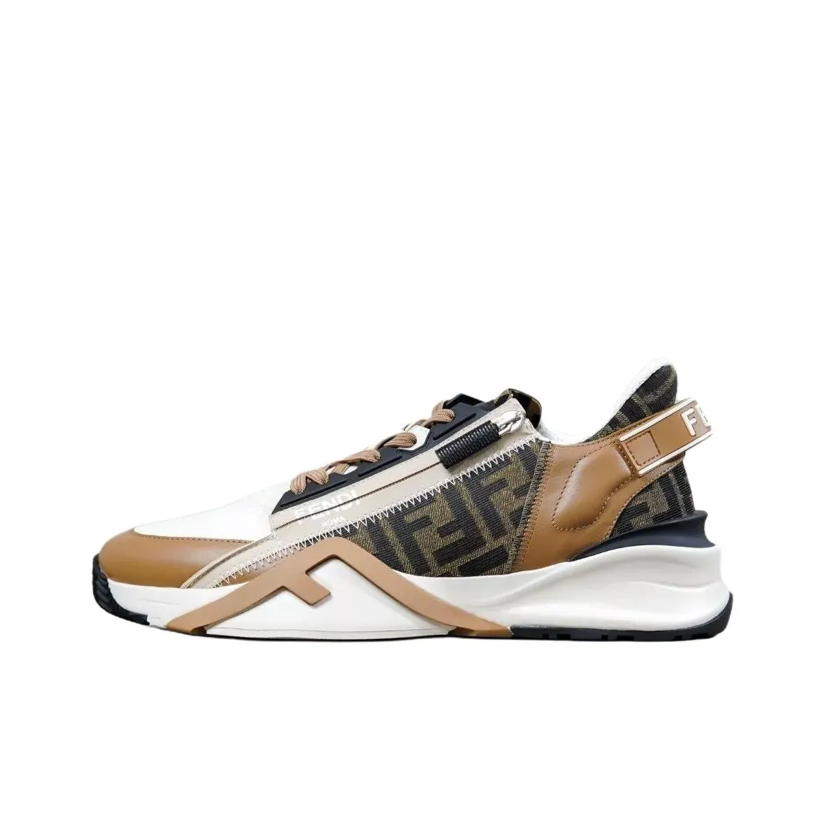 FENDI Flow Casual Shoes Men Low Top White Brown