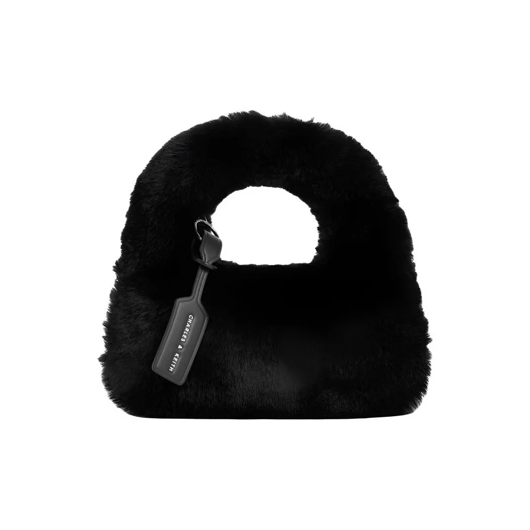 CHARLES KEITH Искусственный кроличий мех Сумка Мини Женская Черная