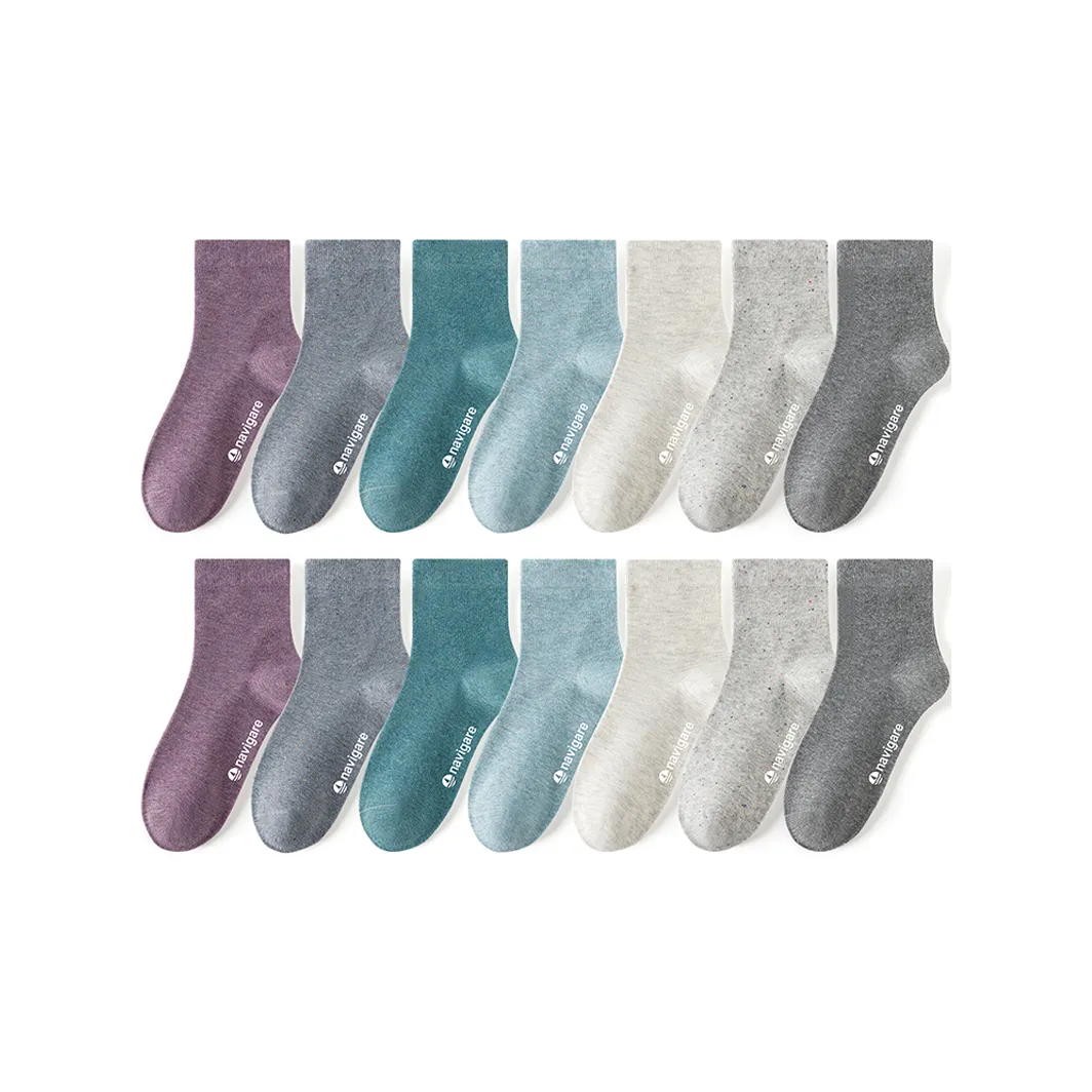 NAVIGARE [14 Пачка] 2 Белых + 2 Бело-Серых + 2 Серых + 2 Синих + 2 Зеленых + 2 Небесно-Синих + 2 Фиолетовых Женские Носки до икры MID
