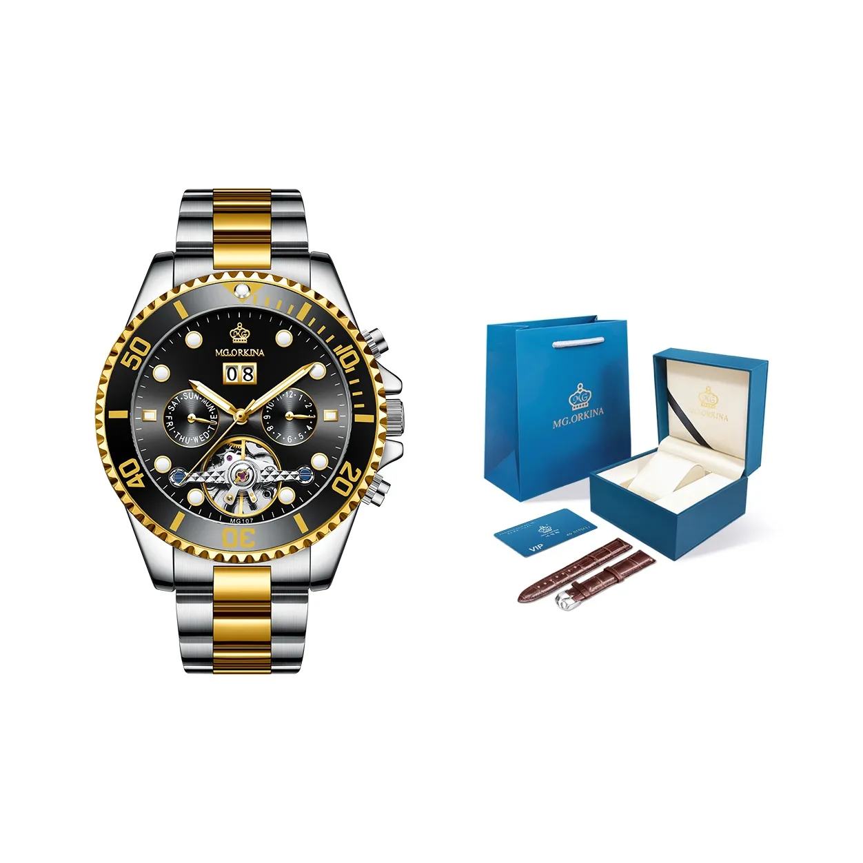 MG.ORKINA MG Green SUBMARINER Collection Автоматический механический механизм ремешок из нержавеющей стали часы