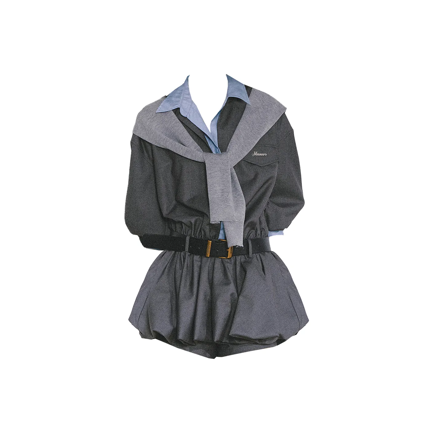 DITB Серый Женские Длинные Платья с Длинными Рукавами