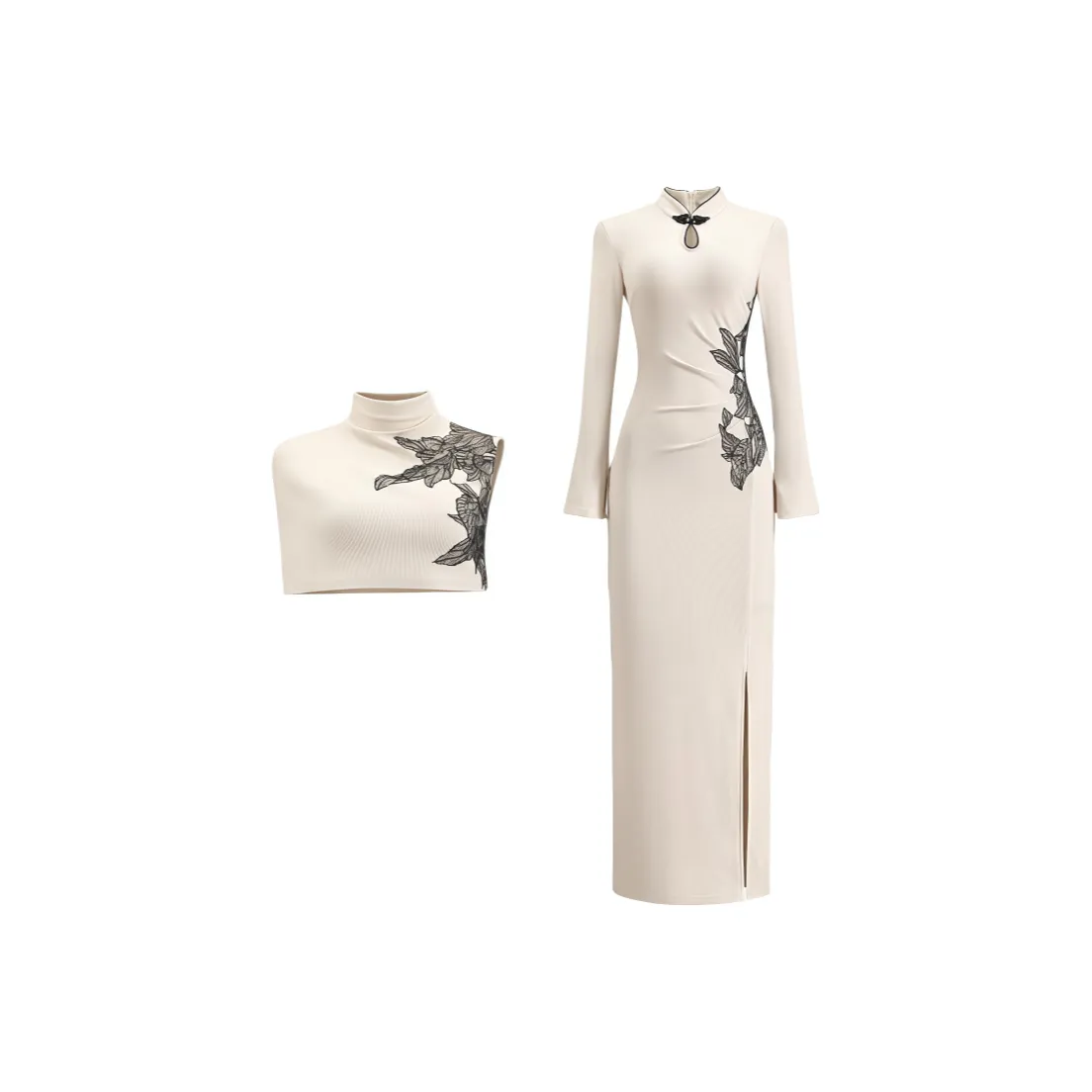 KKX Шаль+Чонсам Женские Длинные Рукава Платья