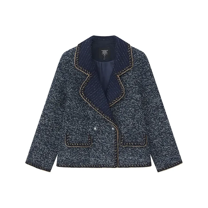 Ouyang Темно-синий женский короткий пальто