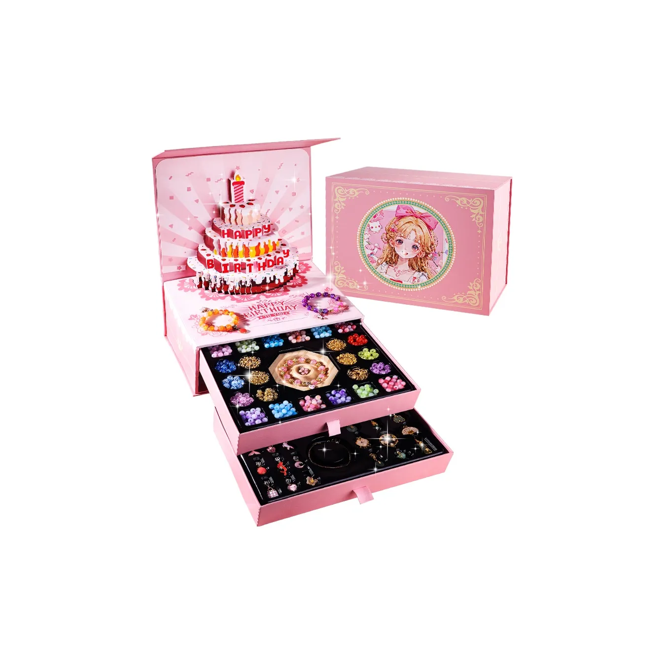 YIMI Розовый Двойной Layer Коробка на день рождения DIY Дизайн Браслет с бусинами Наборы для бисероплетения
