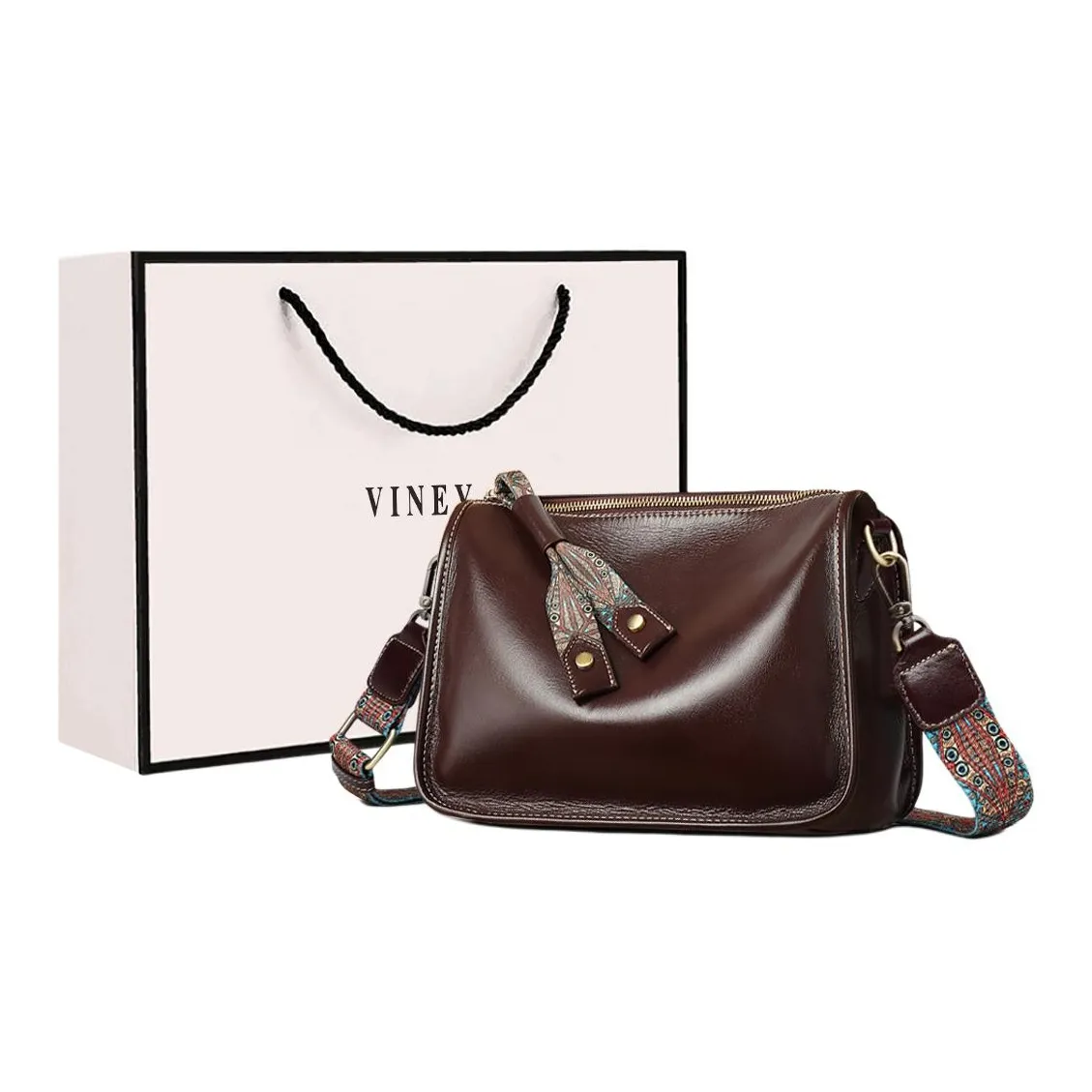 VINEY Сумка через плечо из коровьей кожи большая женская сумка винно-кофейный цвет