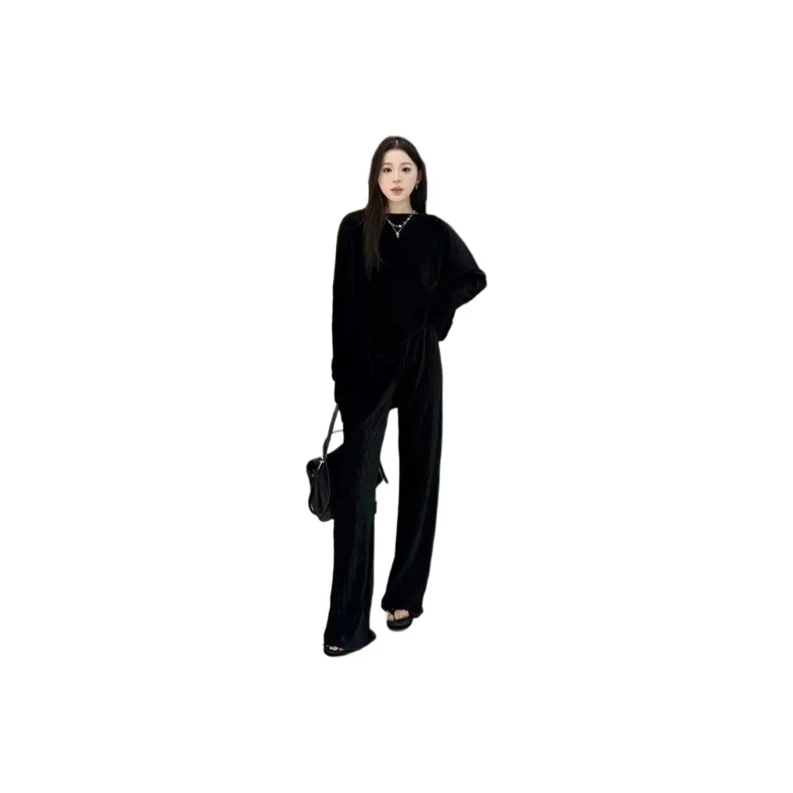 GUOZHEN Черный комплект Топ+Штаны Женские Повседневные костюмы