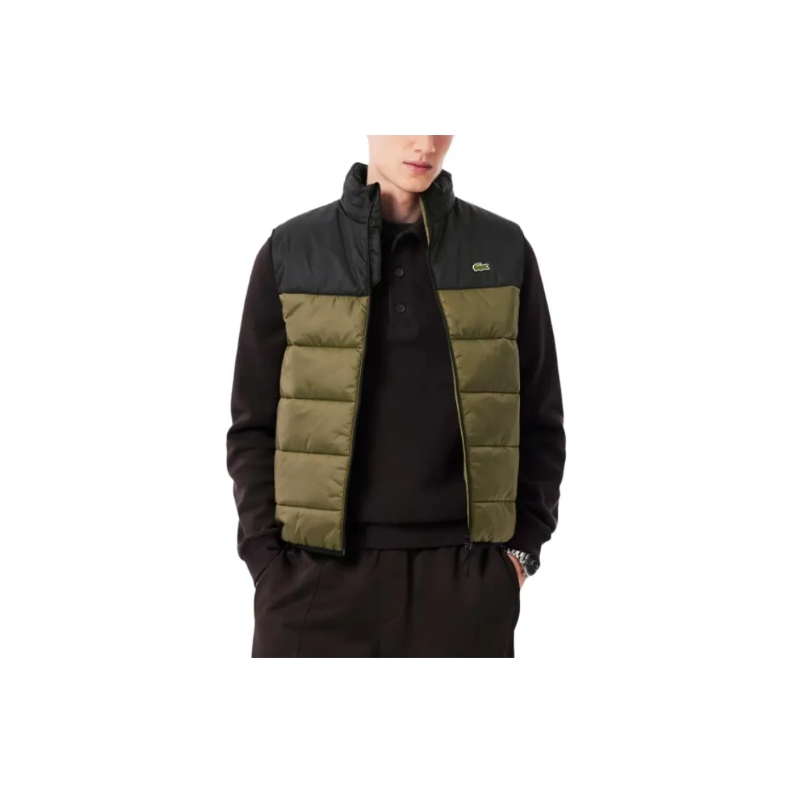 Lacoste Хаки Зеленый Черный 81L Мужской Пуховый жилет