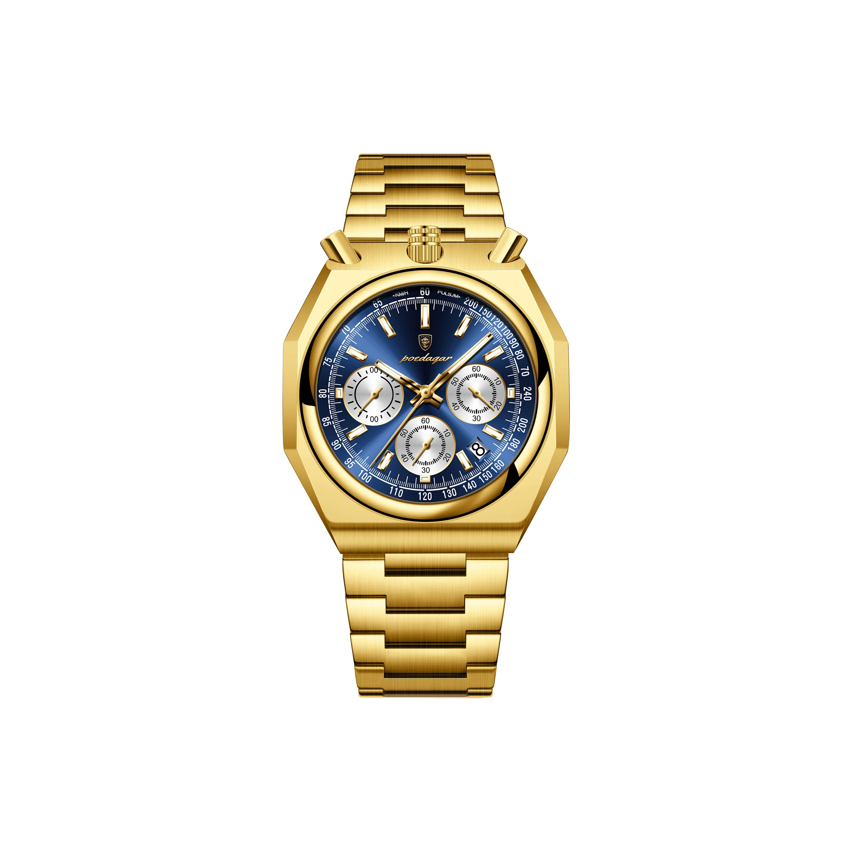 POEDAGAR Кварцевый механизм ремешок из нержавеющей стали мужские часы золотой циферблат