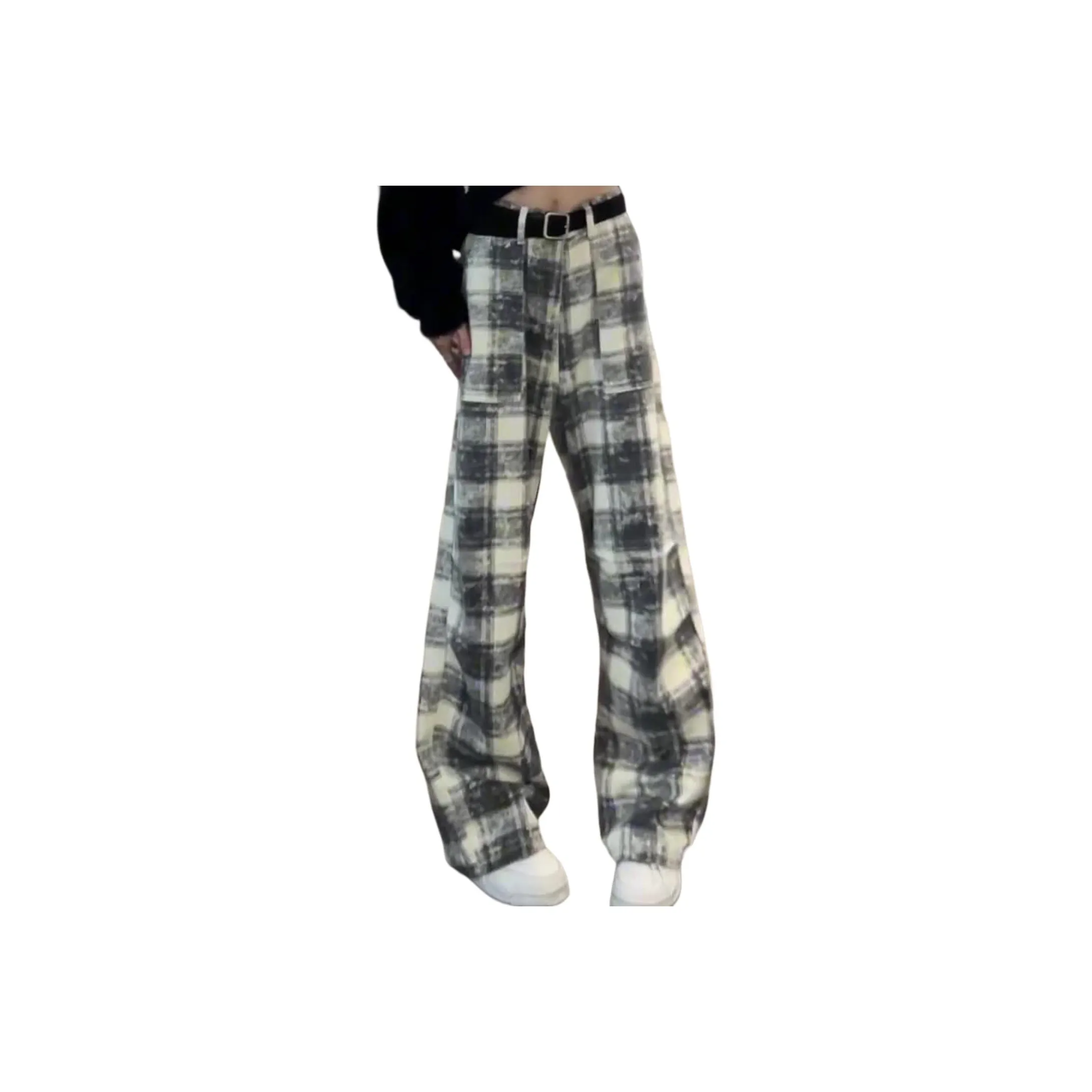 SHEXIU Gray Plaid Unisex Casual Pants SHEXIU Серые Клетчатые Унисекс Повседневные Брюки