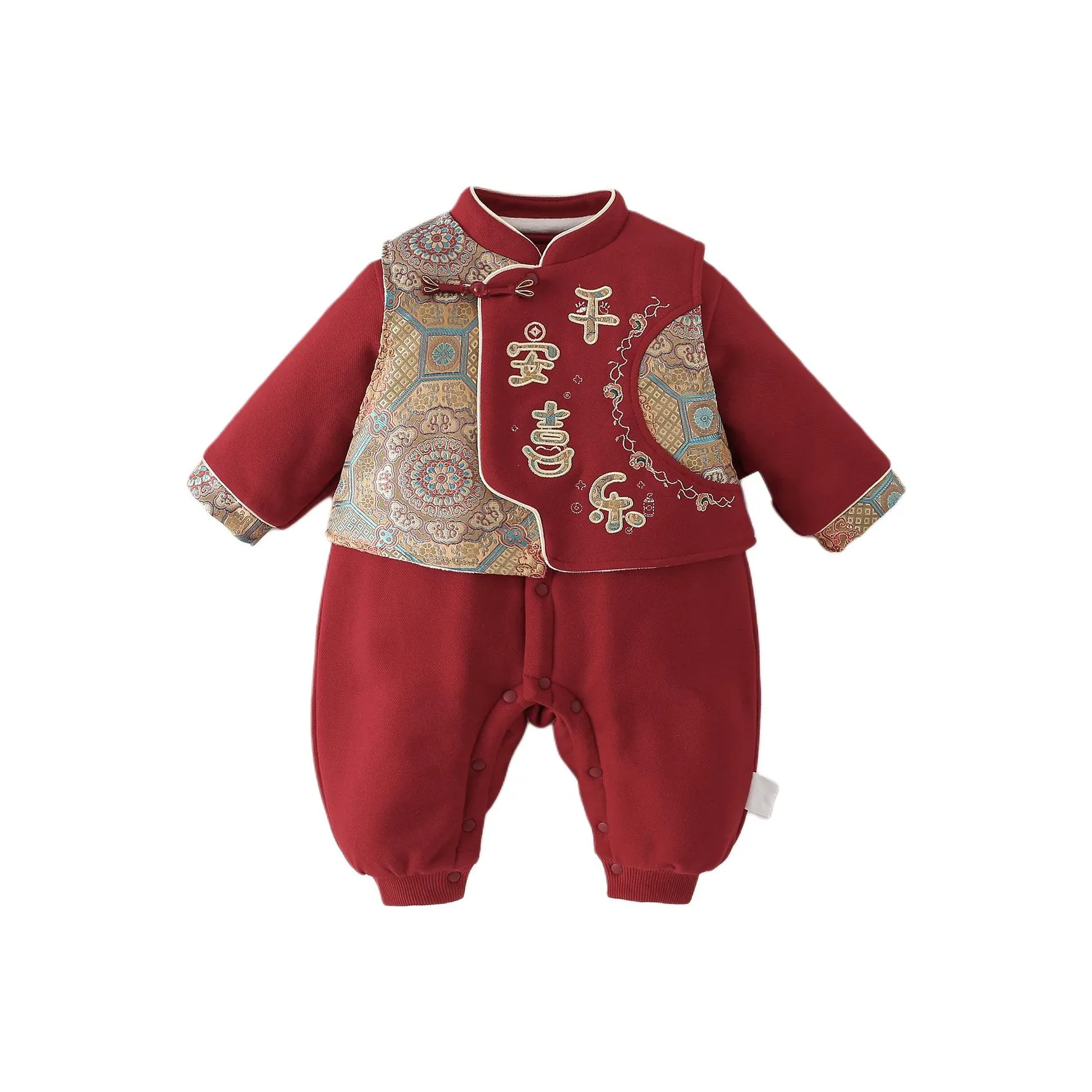 XiaoJinBu Темно-красный Малыш Комбинезоны Ползунки