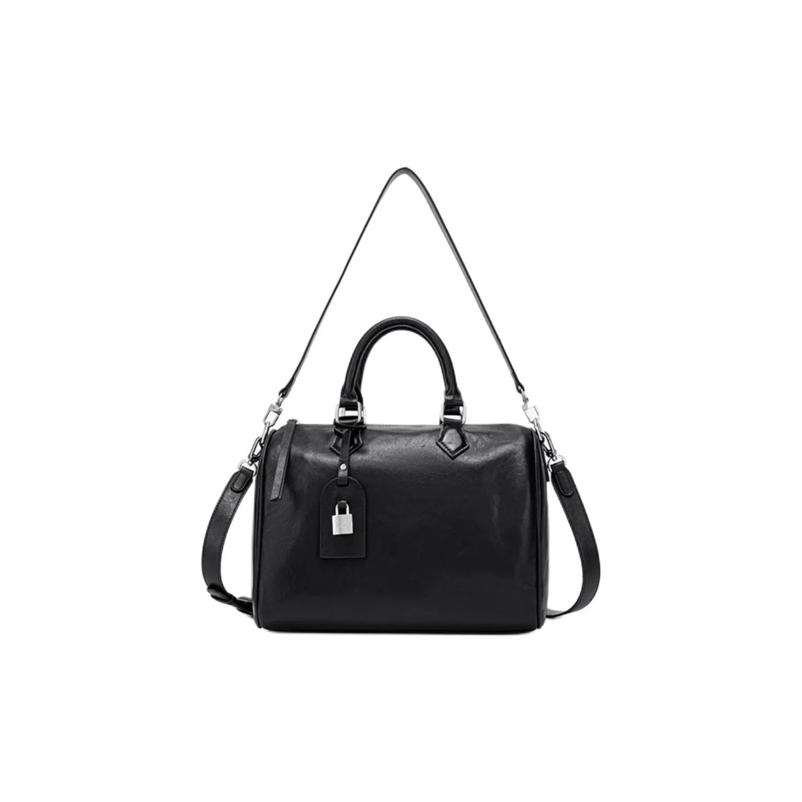 SHIZIYOUA Сумка из крупнозернистой текстуры коровьей кожи большой унисекс черная