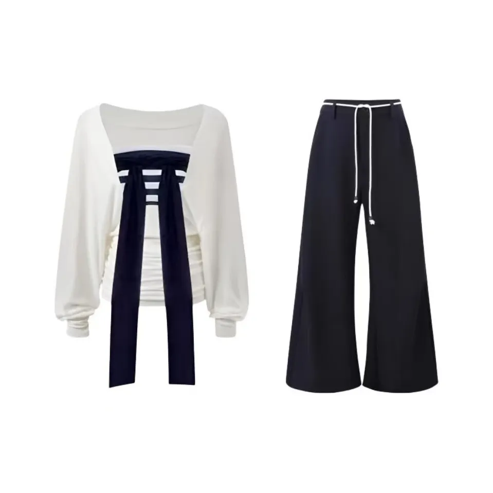 DANCANG Комплект из двух предметов топ и темно-синие штаны женский повседневный костюм